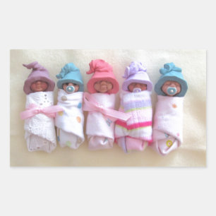 Clay Babies, Elf Hats, Sleeping, Swaddled, Cute Rectangular Sticker