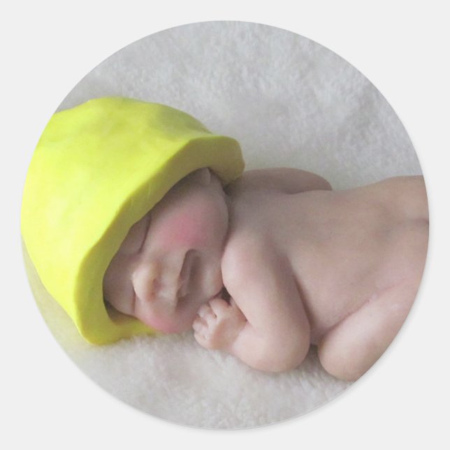 Clay Baby Sleeping on Tummy, Elf Hat, Sculpture Classic Round Sticker (Front)