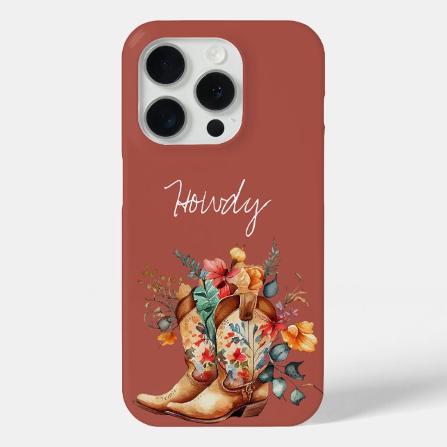 Clay Brown Floral Cowgirl Boots Case-Mate iPhone Case (Back)