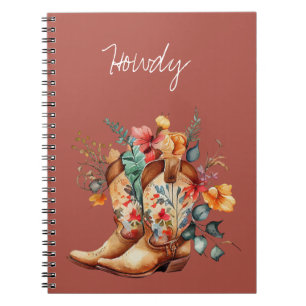 Clay Brown Floral Cowgirl Boots Notebook