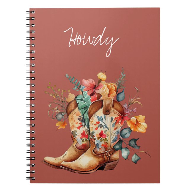 Clay Brown Floral Cowgirl Boots Notebook (Front)