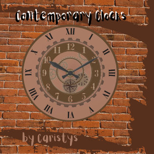 Clay, Brown Trim, Steampunk Wall Clock