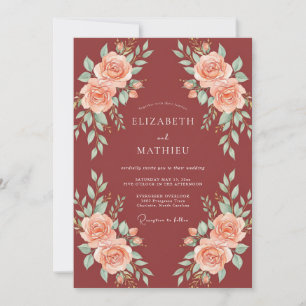 Clay Coral Petal Wedding Invitation