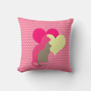 Clay, Cream, Pink Cats on ChevronThrow Pillow