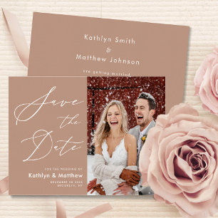 Clay Elegant Script Modern Photo Simple Wedding Save The Date