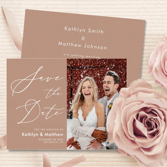 Clay Elegant Script Modern Photo Simple Wedding Save The Date (Creator Uploaded)