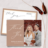 Clay Elegant Script Modern Photo Wedding Thank You