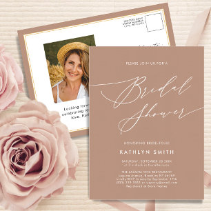 Clay Elegant Script Modern Simple Bridal Shower Invitation Postcard