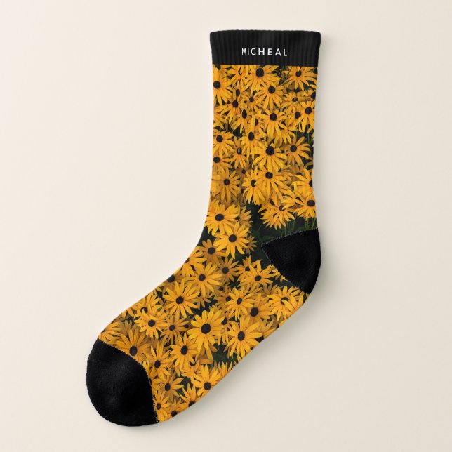 Clay Floral Custom Monogrammed Yellow Sunflower Socks (Right Inside)