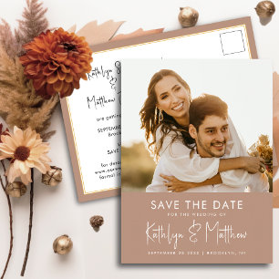 Clay Fun Script Modern Photo Minimalist Wedding Sa Announcement Postcard