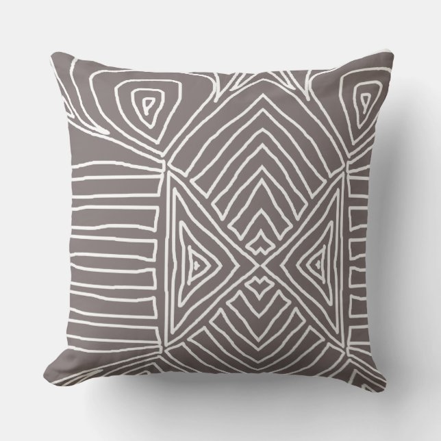 clay grey Tribal Maze Mud Cloth Pattern African Cushion (Front)