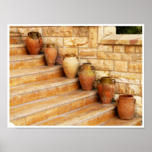 Clay Jars on Stone Steps Poster