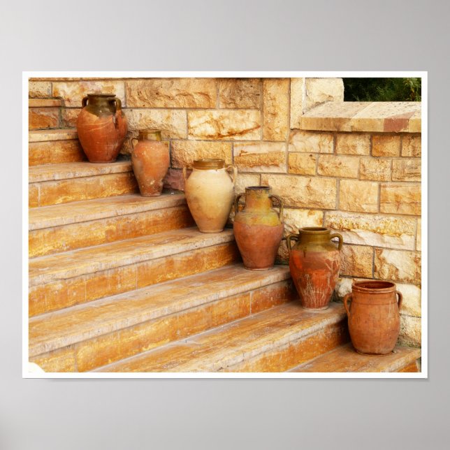 Clay Jars on Stone Steps Poster (Front)