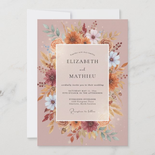 Clay Ochre Wreath Wedding Invitation (Front)