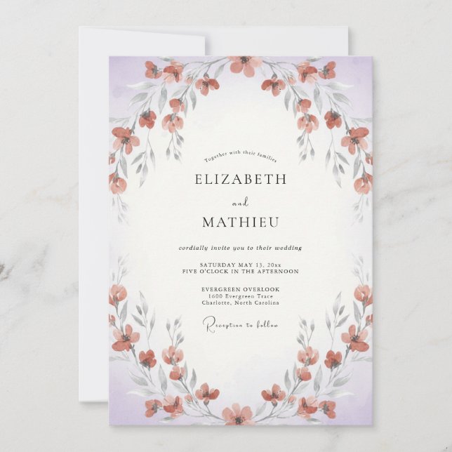 Clay Periwinkle Painted Wedding Invitation (Front)