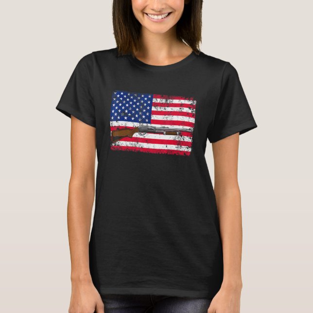 Clay Pigeon Shooting Usa Shotgun Flag - Shotgun T-Shirt (Front)
