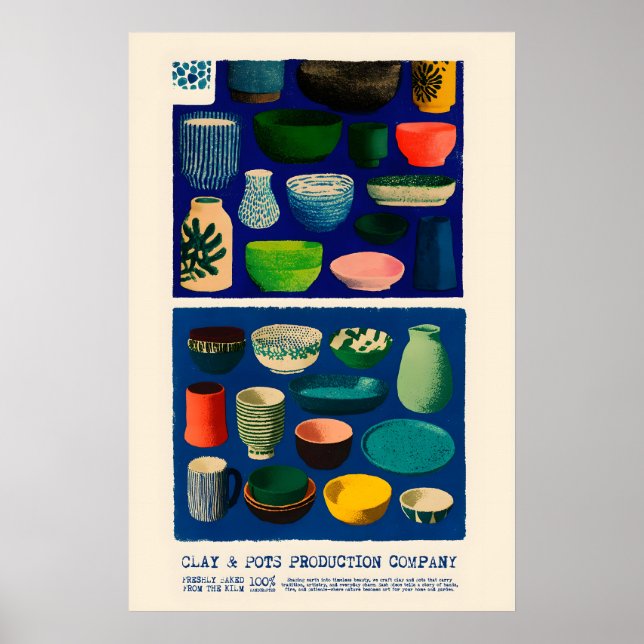 Clay & Pots Poster Midcentury Ceramic Art Print – (Front)