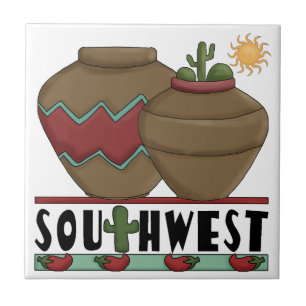 Clay Pottery, Cactus Plants, Chilis - Southwest Tile