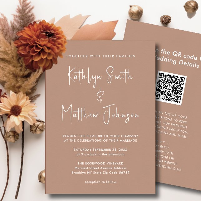 Clay QR Code All In One Modern Script Chic Wedding Invitation (Creator Uploaded)