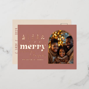 Clay Rose & Latte Cream Christmas Photo Foil Holiday Postcard