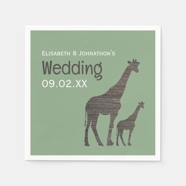 Clay Safari Giraffe, Rustic Wedding Napkin (Front)