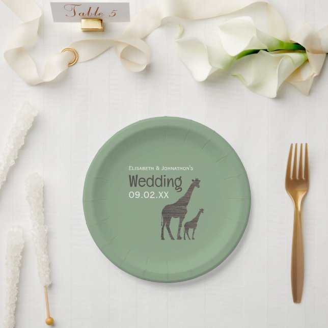 Clay Safari Giraffe, Rustic Wedding Paper Plate (Wedding)