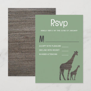 Clay Safari Giraffe, Rustic Wedding RSVP Card
