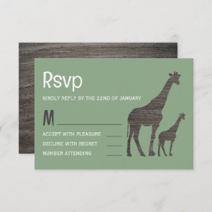 Clay Safari Giraffe, Rustic Wedding RSVP Card