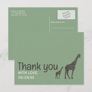 Clay Safari Giraffe, Rustic Wedding Thank You Postcard