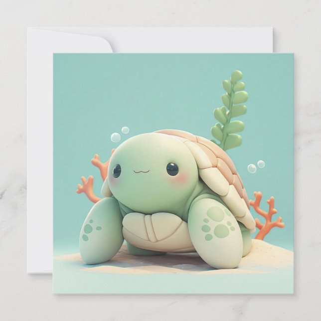 Clay Sea Turtle in Underwater Coral Reef Postcard (Front)