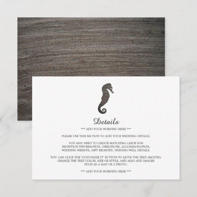 Clay Seahorse Beach Wedding Detail Enclosure Card (Front/Back)