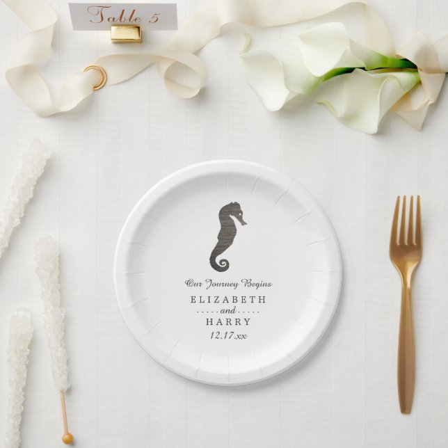 Clay Seahorse Beach Wedding Paper Plate (Wedding)