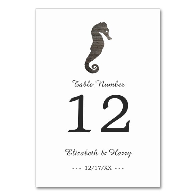 Clay Seahorse Beach Wedding Table Number (Front)