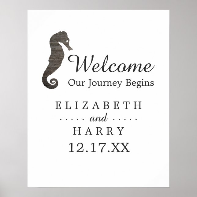 Clay Seahorse Beach Wedding Welcome Poster (Front)