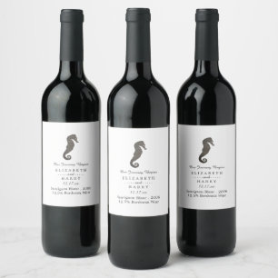 Clay Seahorse Beach Wedding Wine Label