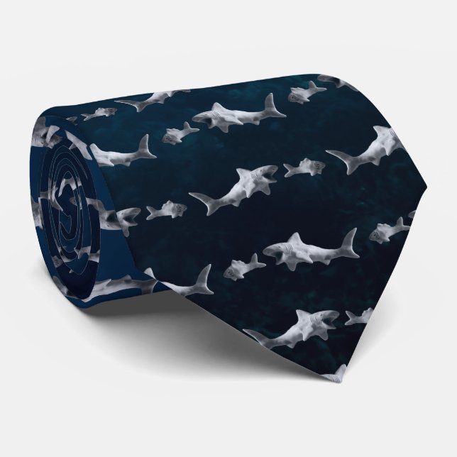 Clay Shark After Fish Blue Water Tiled Necktie (Rolled)