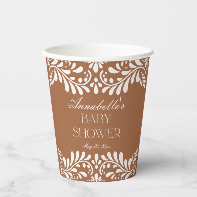 Clay Talavera Tile Spanish Fiesta Baby Shower Paper Cups (Front)