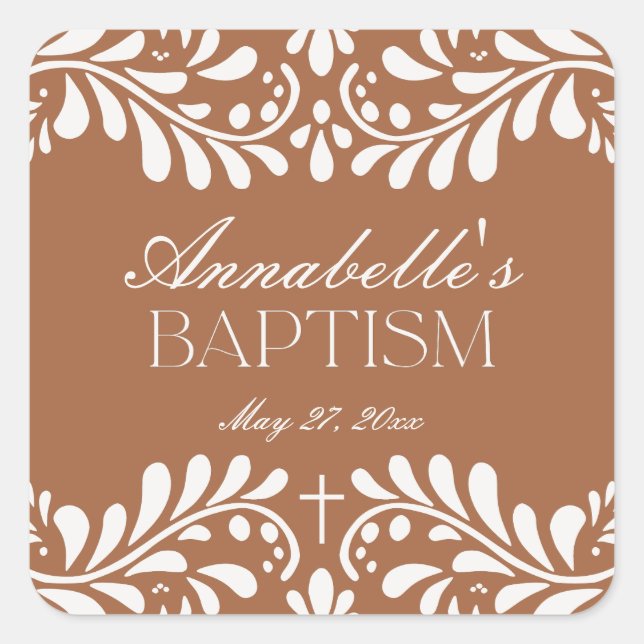 Clay Talavera Tile Spanish Fiesta Baptism Favour Square Sticker (Front)