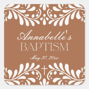 Clay Talavera Tile Spanish Fiesta Baptism Favour Square Sticker