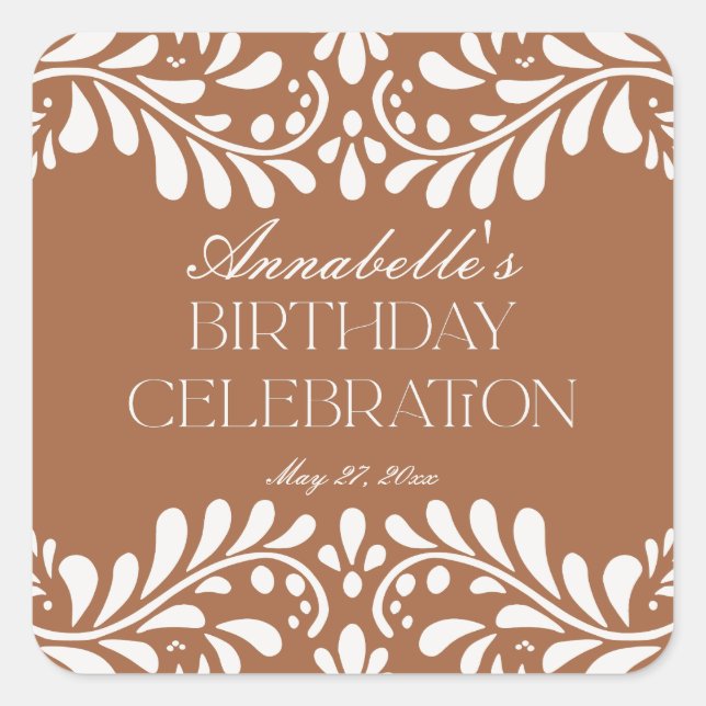 Clay Talavera Tile Spanish Fiesta Birthday Favour Square Sticker (Front)