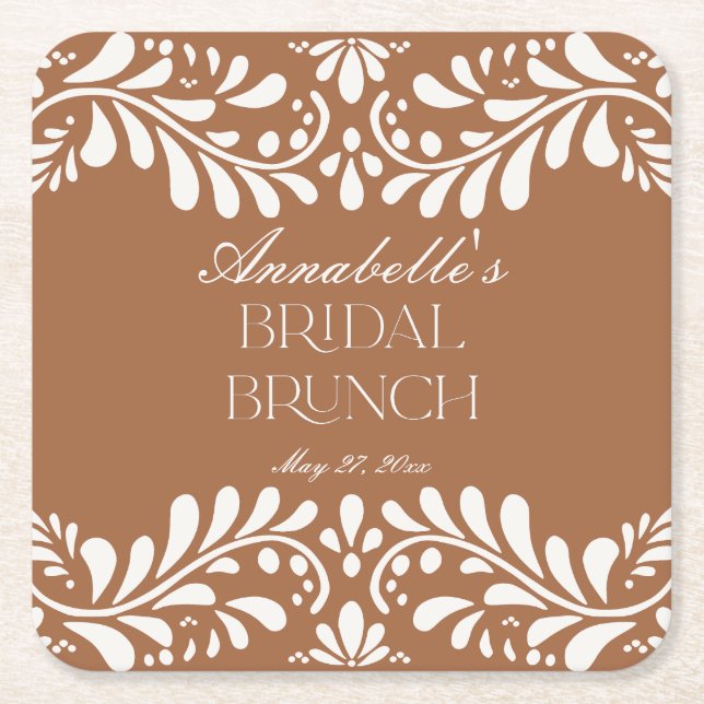 Clay Talavera Tile Spanish Fiesta Bridal Brunch Square Paper Coaster (Front)