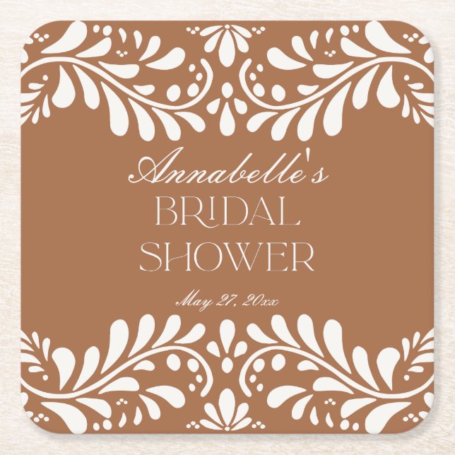 Clay Talavera Tile Spanish Fiesta Bridal Shower Square Paper Coaster (Front)
