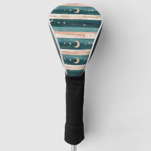 Clay & Teal Tribal Stars and Moon Stripe Golf Head Cover