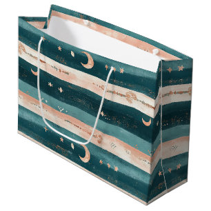 Clay & Teal Tribal Stars and Moon Stripe Large Gift Bag