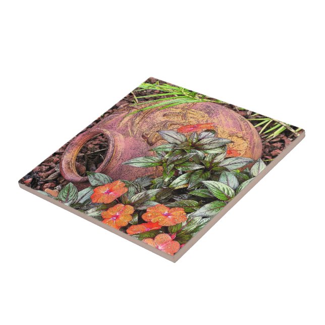 "CLAY VASE ON SIDE IN GARDEN" CERAMIC TILE/TRIVET TILE (Side)