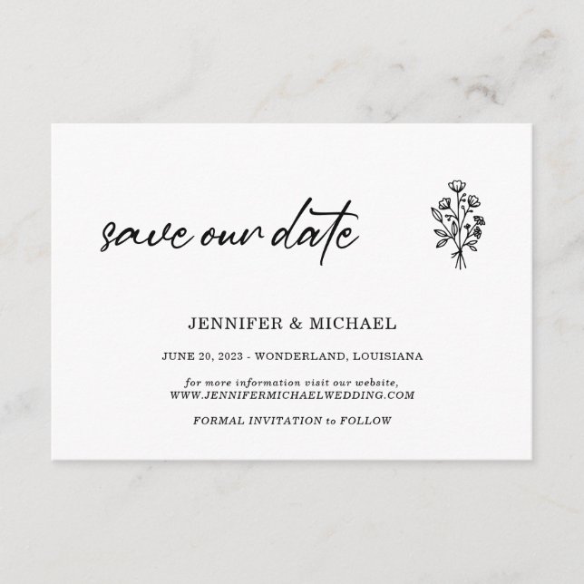 Clean Basic Simple White Bouquet Save our Date Enclosure Card (Front)