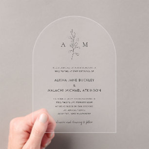 Clean Black and White Botanical Elegant Wedding Acrylic Invitations