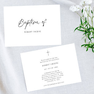 Clean Black and White Christening Catholic baptism Invitation