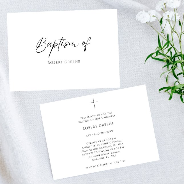 Clean Black and White Christening Catholic baptism Invitation (Creator Uploaded)