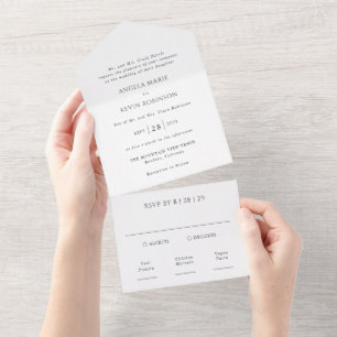 Clean Black and White Modern Wedding All In One Invitation
